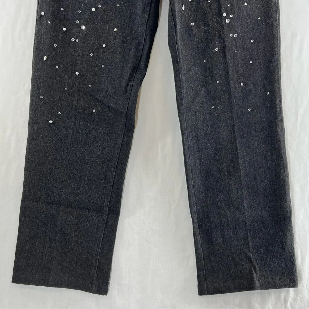 Forenza Embellished Oak Vintage Denim Pants Sz 4 Straight Mid-Rise Stretch Black - Picture 5 of 14